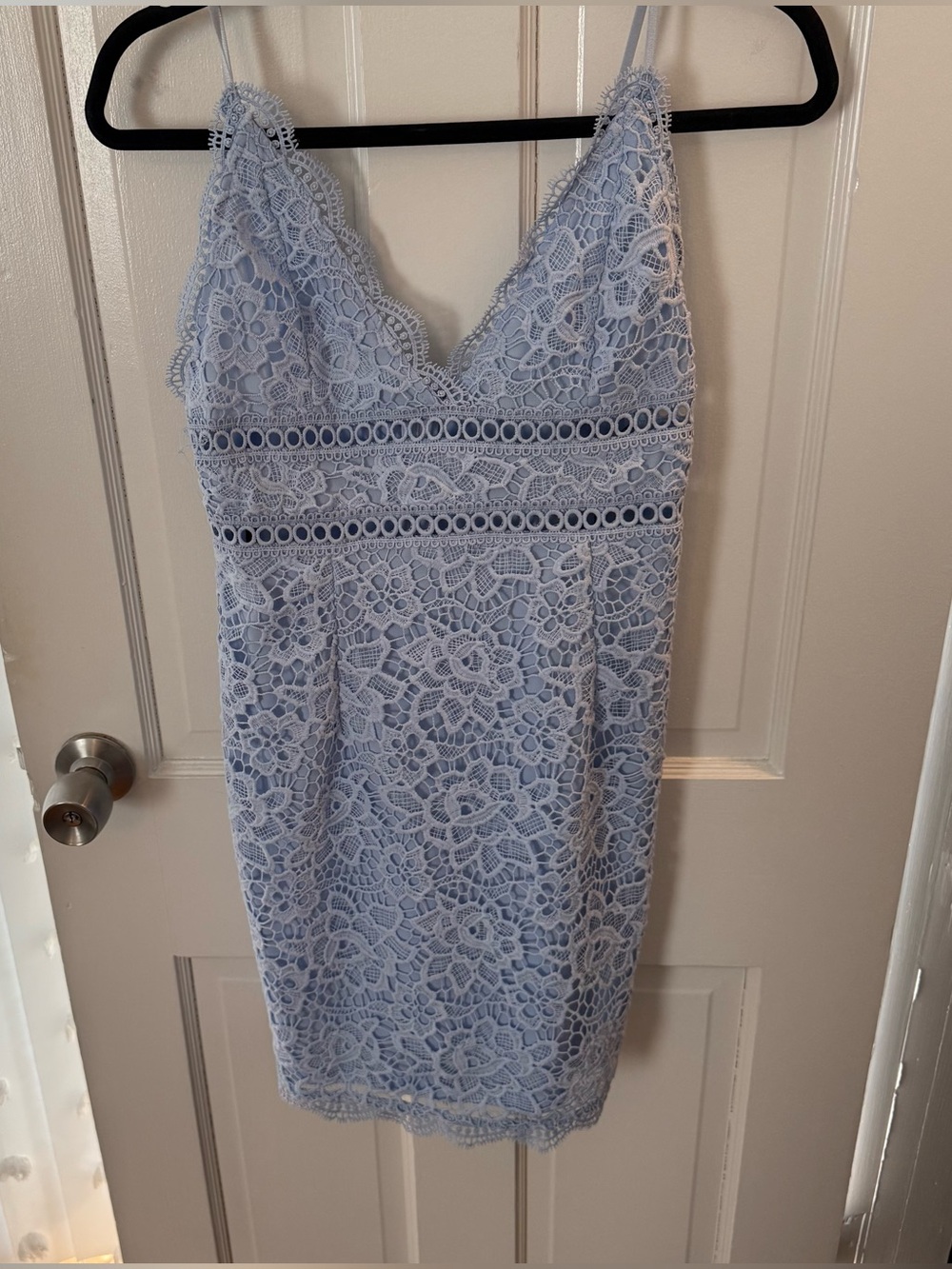 Forever 21 Pale Blue Lace Mini Dress with V-Neck